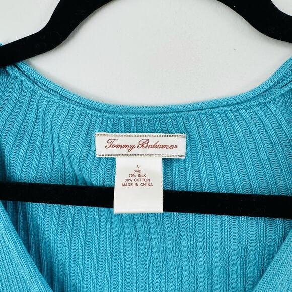 Tommy Bahama Blue Ribbed Button Up Cardigan Women’s Size S - Picture 2 of 6